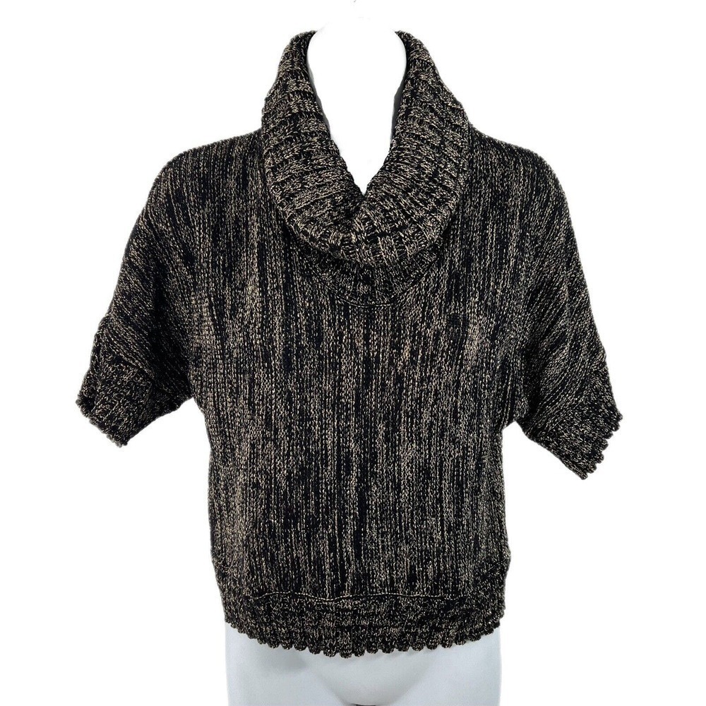 INC International concepts Sz Small Black and gold cowl neck knit top sweater